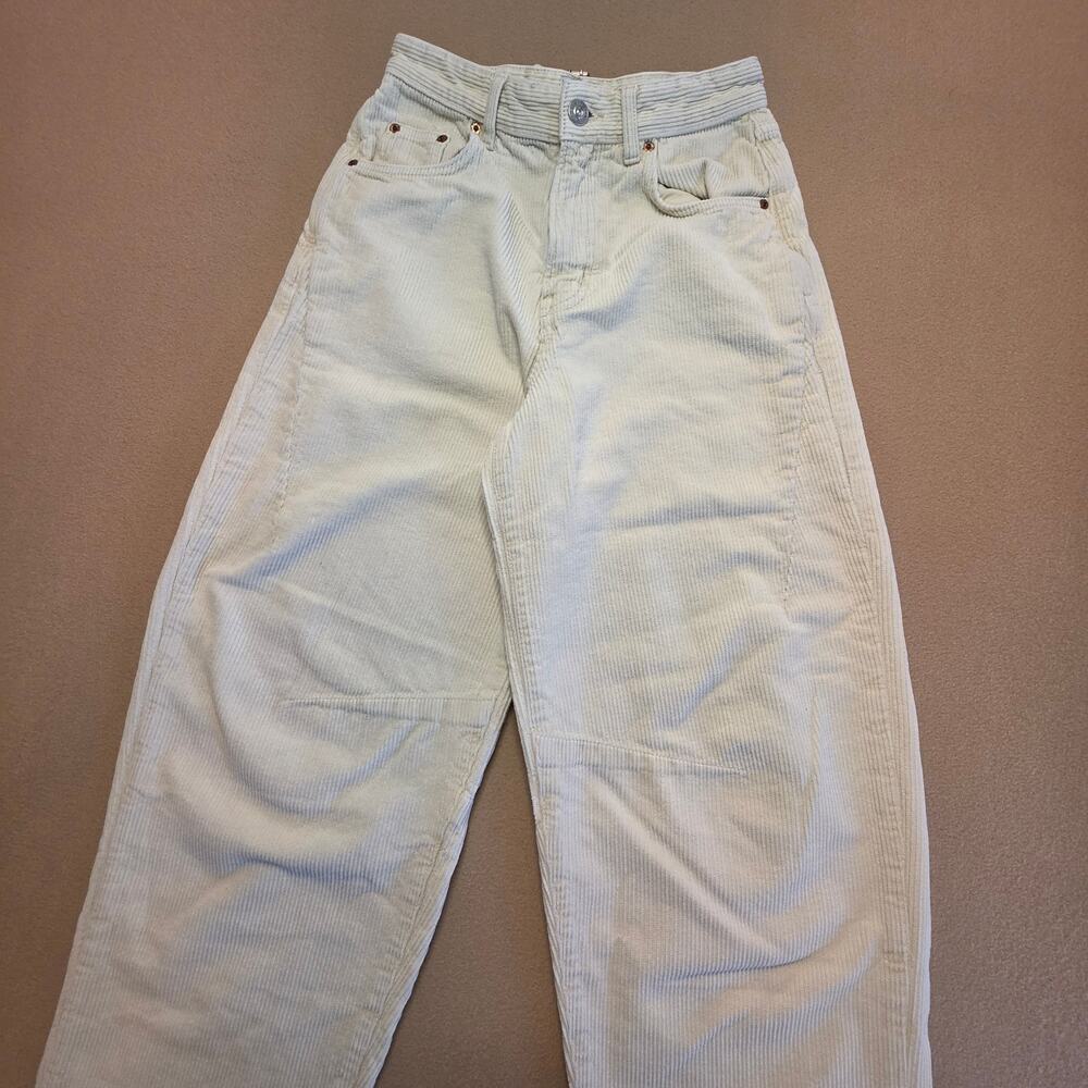 BDG Urban Outfitters Logan Baggy Cinch-Back Corduroy Pants Cream Sz 26